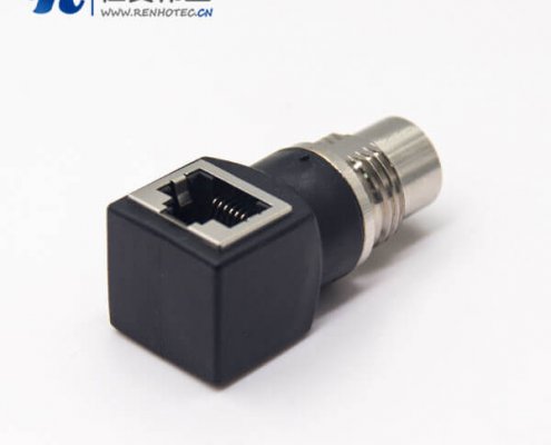 m12插座轉rj45接插件m12A型母頭轉RJ45彎式插座